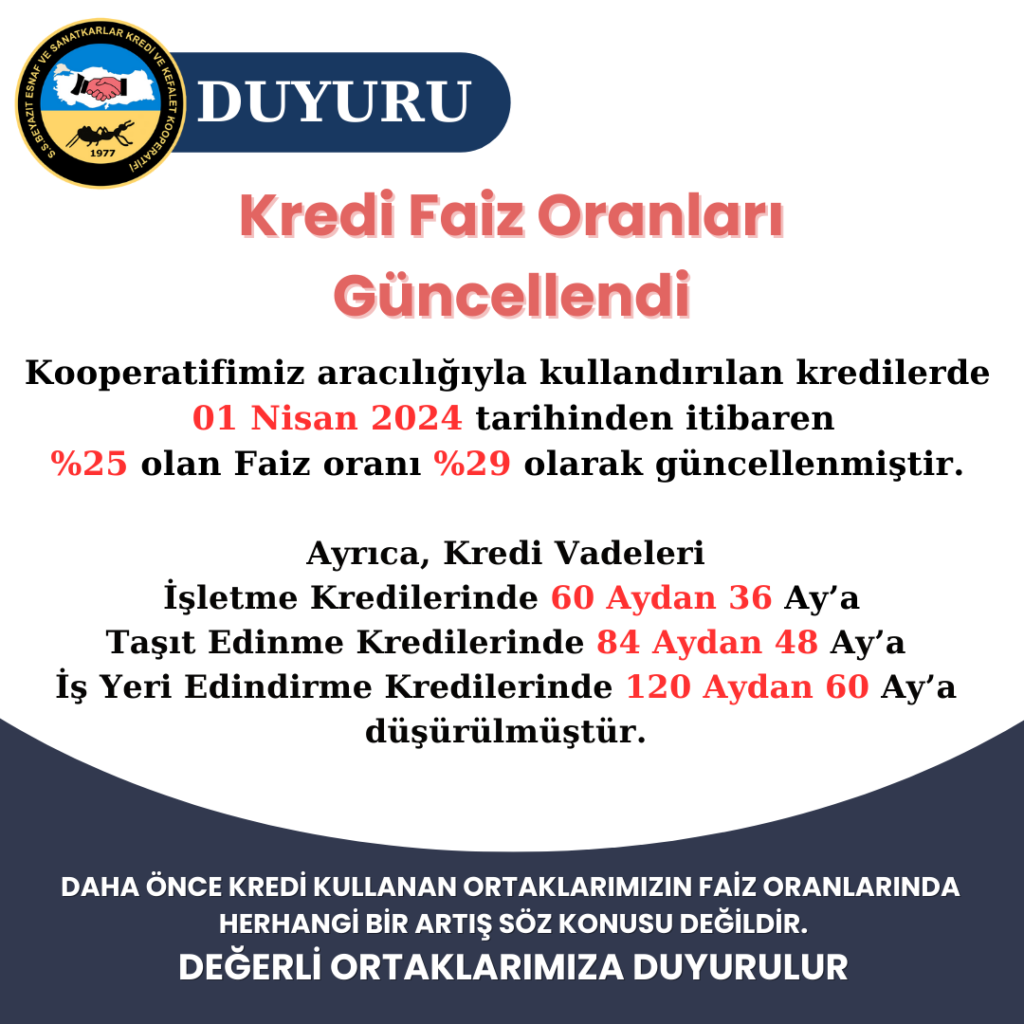 Kredi Faiz Oranları ve Vadeleri Güncellendi